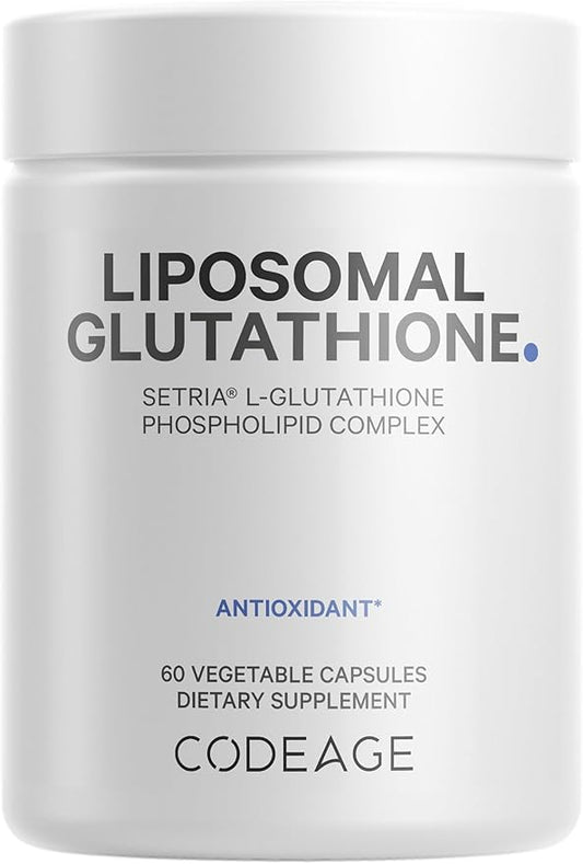 Codeage Liposomal Glutathione Supplement - Pure Reduced Setria L-Glutathione, Liposomal Delivery, Phospholipid Complex - Encapsulated Glutathione Powder Pills - Vegan, Non-GMO - 60 Capsules