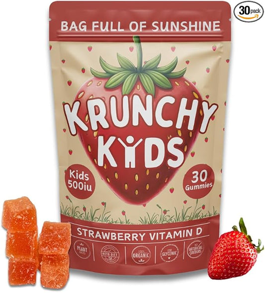 500IU Vitamin D3 Gummies - Organic, Plant-Based, Sugar-Free | Real Strawberry, Allulose, MCT-Oil, Agave | Supports Bones, Immunity, Mood & Sleep