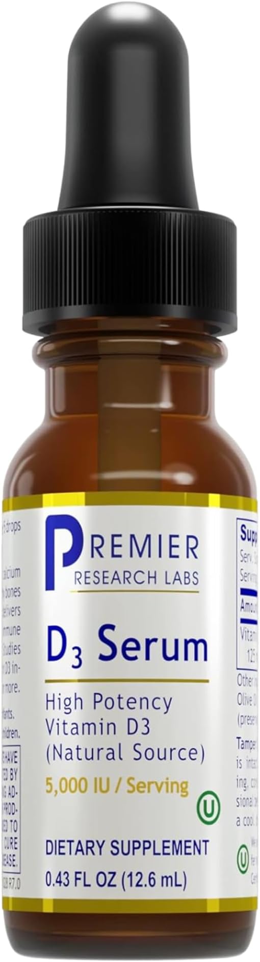 Premier Research Labs Vitamin D3 Serum - Liquid Vitamin D Oil Drops for Adults, Liquid Vitamin D3 5000 IU, Sublingual Vit D3 Liquid - 0.43 fl oz