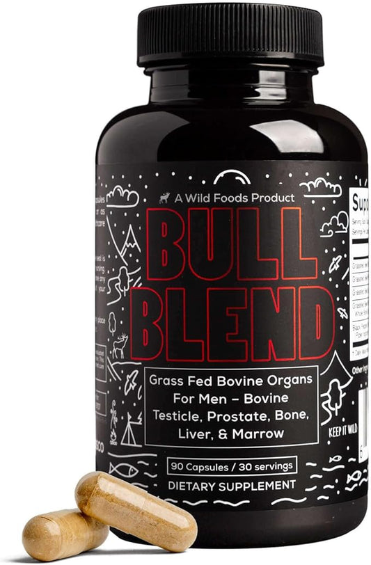 Wild Foods Men's Vitality Formula – Grass-Fed Bovine Supplement & Beef Liver Capsules with Testicle, Prostate, Whole Bone | Primal and Carnivore Diet Approved | 90 Organ Meat Capsules (30-Day Supply)
