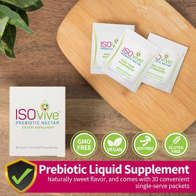 ISOVive Prebiotic Liquid Supplement (30-Day Supply) Natural Heartburn and Bloating Relief - Naturally Fermented Daily Fiber - Formerly