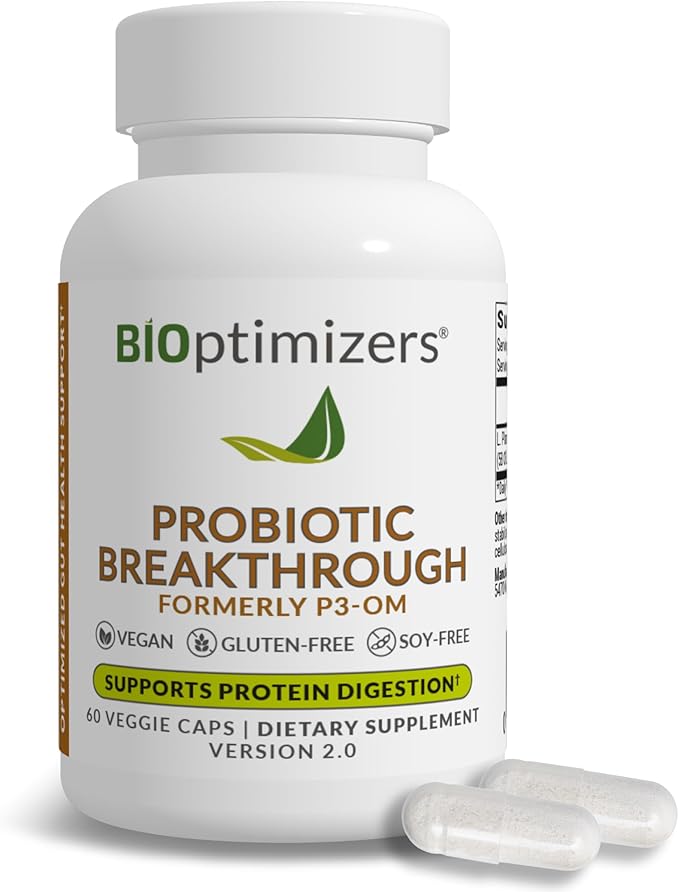 BIOptimizers Probiotic Breakthrough, Proteolytic Prebiotics & Probiotics Supplement – Lactobacillus Plantarum OM for Immune, Bloating & Gut Relief Support, 60 Vegan Capsules