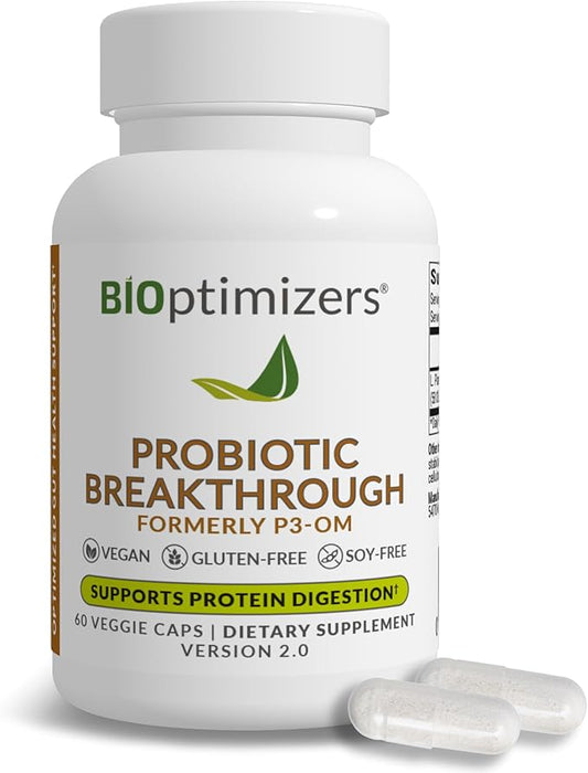 BIOptimizers Probiotic Breakthrough, Proteolytic Prebiotics & Probiotics Supplement – Lactobacillus Plantarum OM for Immune, Bloating & Gut Relief Support, 60 Vegan Capsules