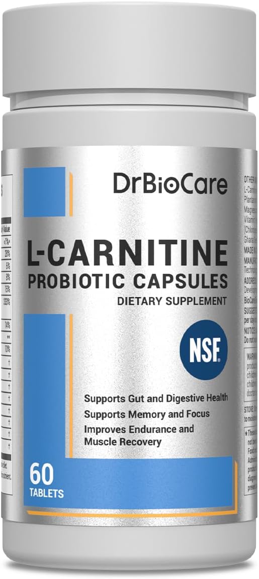 L-Carnitine Probiotics Supplement, Contains L-Carnitine, Probiotics, Green Coffee Powder, Yerha Mate Extract, Garcinia Cambogia Extract, Vitamin B Complex, Vitamin A, Vitamin C 60 Capsules