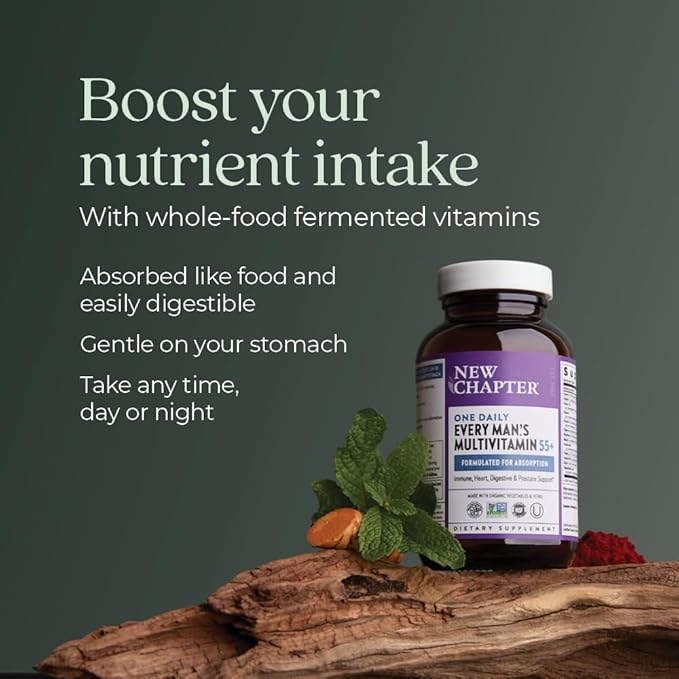 New Chapter Men's Multivitamin 50 Plus for Brain, Heart, Digestive, Prostate & Immune Support with 20+ Nutrients + Astaxanthin - Every Man's One Daily 55+, Gentle on The Stomach - 72 ct