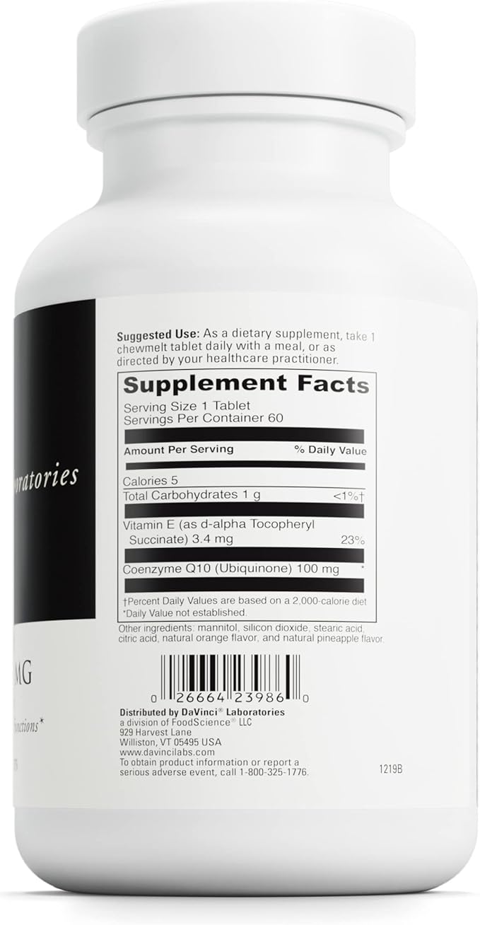 DAVINCI Labs Coenzyme Q10 Chewmelt 100mg - Supports Liver, Brain, Heart Health & More with Vitamin E & CoQ10* - 60 Chewable Tablets