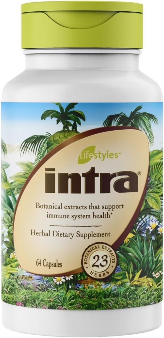 Intra Lifestyles Capsules - Herbal Supplement for Immune Support, Detox, Digestive & Cardiovascular Health – 23 Botanical Extracts – Made in Canada – 64 Capsules