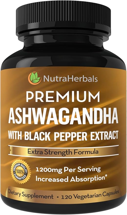 Ashwagandha Supplement Made with Premium Ashwaganda Root Powder 1200mg with Black Pepper Extract for Increased Absorption - 120 Vegi Capsules