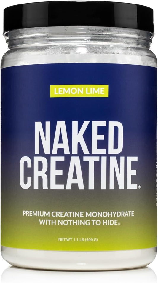 Naked Pure Micronized Lemon Lime Creatine Monohydrate - 42 Servings - 500 Grams, 1.1Lb Bulk, Vegan, Non-GMO, Gluten Free, Soy Free. Aid Strength Gains, No Artificial Ingredients Creatine