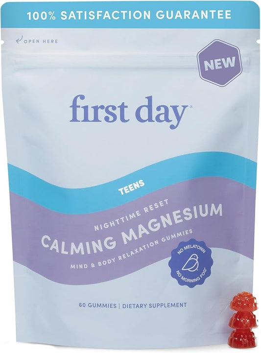 First Day Teens’ Nighttime Reset Calming Magnesium Gummies – Sleep Aid Supports Peaceful Rest, Balanced Mood & Energy – Supplement with Magnesium Citrate, Affron & No Melatonin – 30-Day Supply