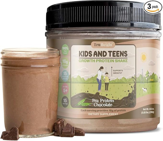 TruHeight Growth Protein Shake (Chocolate Milk Flavor, Plant) Natural Growth & Development Protein Powder for Kids & Teens - Weight Gain Drinks, Endorsed by Pediatricians, Picky Eater Vitamin, Ages 5+