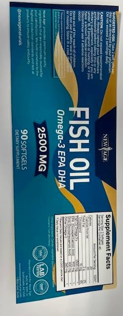 NEW AGE Omega 3 Fish Oil Supplement - Non GMO - EPA, DHA Fatty Acids Gluten Free (270 Softgels (Pack of 3))
