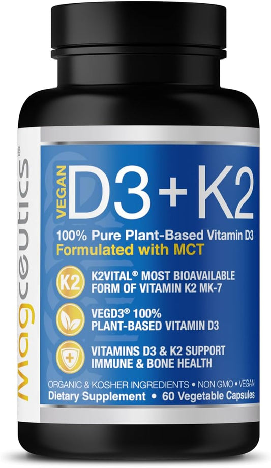 Vitamin D3 K2 with MCT, 5000 IU Vegan D3 & 100 mcg MK7 K2, Support Strong Bones and Immune Health - 60 Capsules (60 Days Supply)