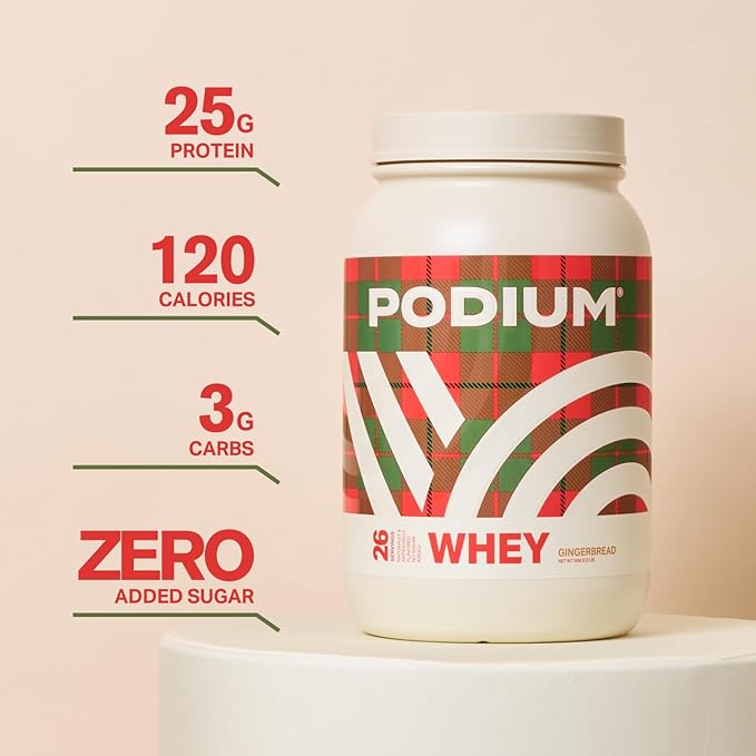 Podium Nutrition Whey Protein Powder, Gingerbread, 25g Protein Per Serving with Digestive Enzymes, Whey Protein Isolate & Concentrate, Gluten Free, Low Carb, Low Sugar & Soy Free, 27 Servings