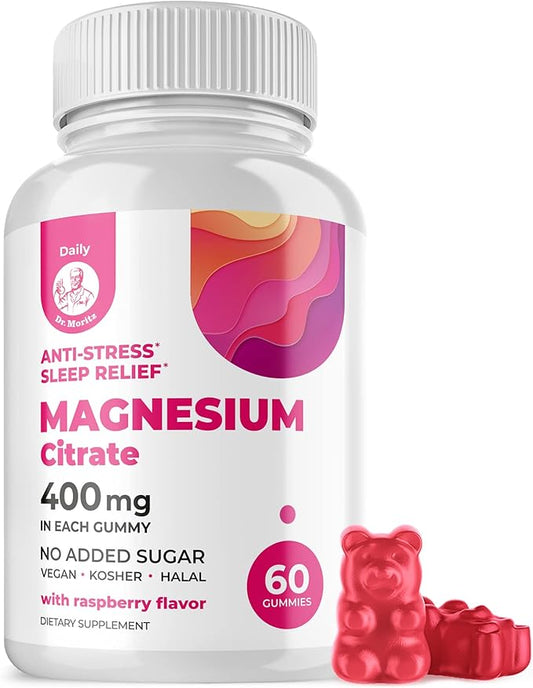 DR. MORITZ Magnesium Citrate Gummies Sugar-Free - Calm Magnesium Gummies Supplement for Children, Sugar-Free Chews for Kids & Adults (60 Count)