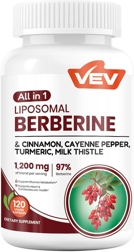 VEV Berberine Supplement with Ceylon Cinnamon, Cayenne Pepper, Turmeric, Milk Thistle, Vegan & Non-GMO – 120 Capsules