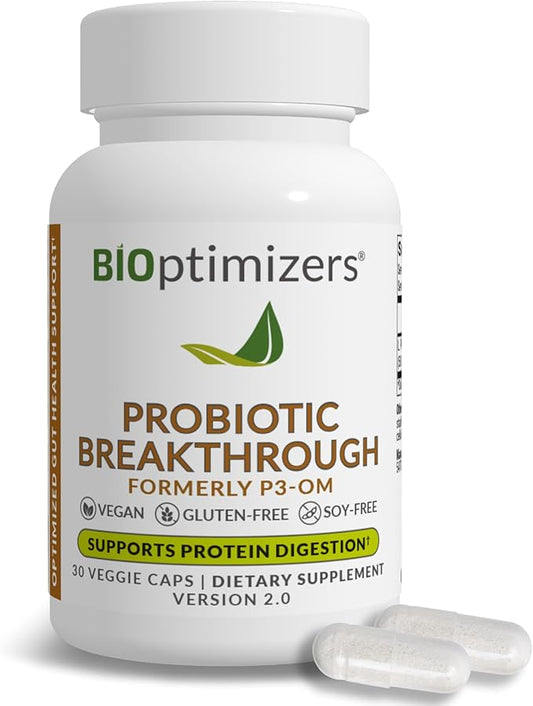 BIOptimizers Probiotic Breakthrough, Proteolytic Prebiotics & Probiotics Supplement – Lactobacillus Plantarum OM for Immune, Bloating & Gut Relief Support, 30 Vegan Capsules