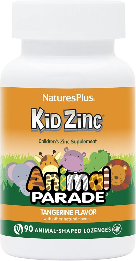 Natures Plus Animal Parade KidZinc, Tangerine Flavor - 90 Animal-Shaped Lozenges - Organically Chelated Zinc - Vegan, Gluten Free - 90 Servings