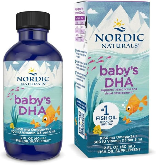 Nordic Naturals Baby’s DHA, Unflavored - 2 oz - 1050 mg Omega-3 + 300 IU Vitamin D3 - Supports Brain, Vision & Nervous System Development in Babies - Non-GMO - Servings May Vary