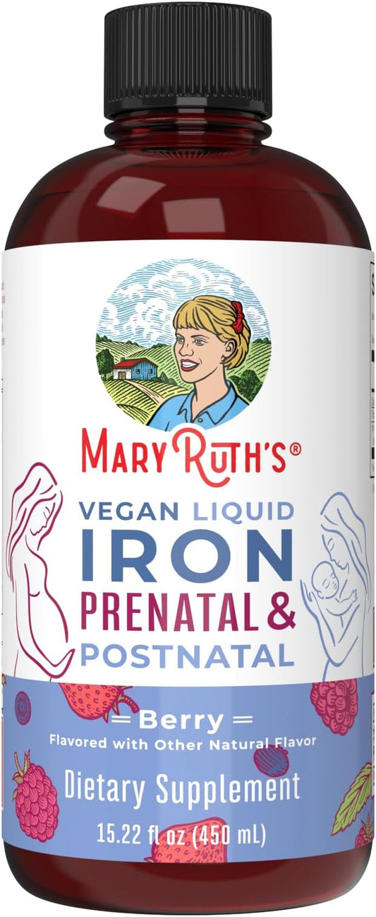 MaryRuth Organics | Liquid Iron Supplement Prenatal & Postnatal for Pregnant & Lactating | Iron Deficiency | Immune Support | Sugar/Gluten Free | Vegan | Non-GMO | 15.22 Fl Oz