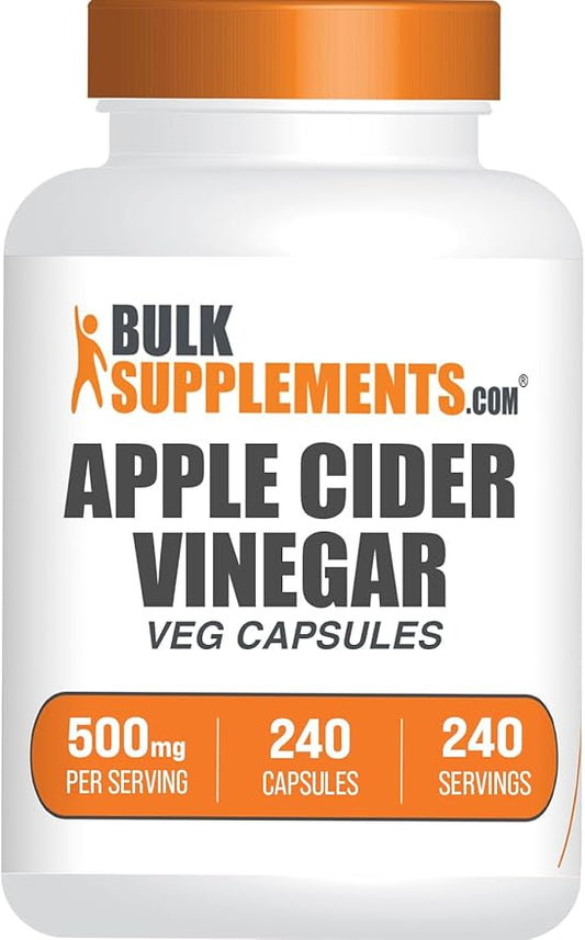 BULKSUPPLEMENTS.COM Apple Cider Vinegar Capsules - ACV Pills for Digestive & Heart Support, Soy Free - 1 Capsule (500mg) per Serving, 240 Veg Capsules (Pack of 1)