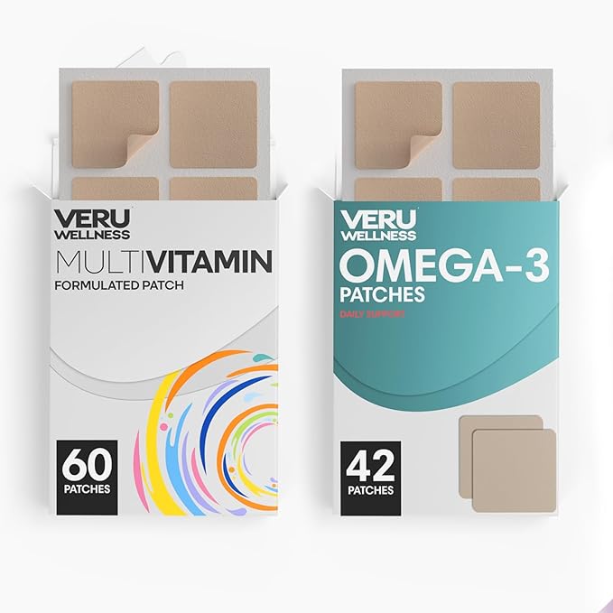 Veru Wellness Daily Essentials Duo Lifestyle Patches - Omega3 - Self Adhesive Time Release Topical Patch, 8-10 Hours (42 Day Supply)