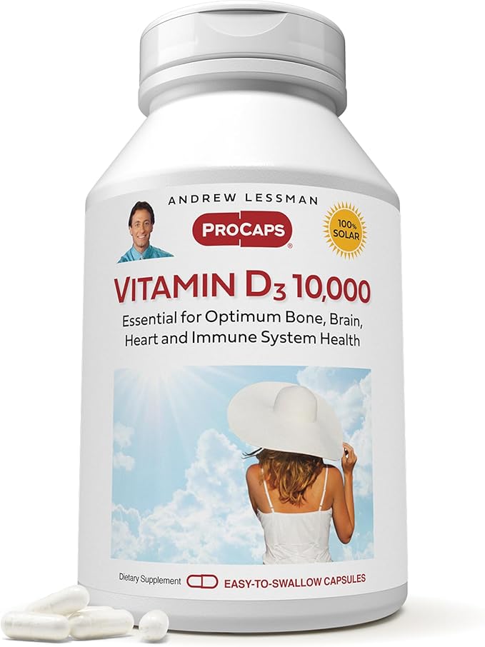 ANDREW LESSMAN Vitamin D3 10,000 IU 180 Capsules - High Potency, Essential for Calcium Absorption, Supports Bone Health, Healthy Muscle Function, Immune System, More. Small Easy to Swallow Capsules