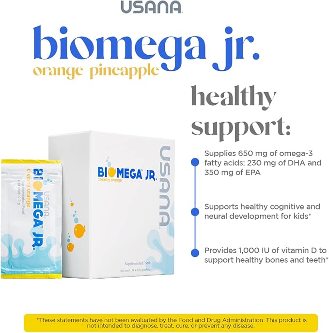 USANA BiOmega Jr. Fish Oil Supplement with Omega 3 Fatty Acids for Kids 4+ - 14 Packets
