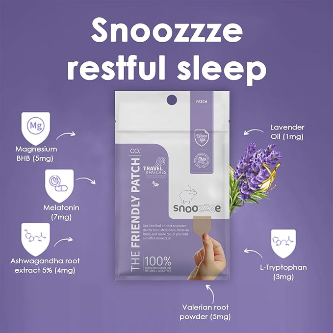 The Friendly Patch Travel Essentials Multi-Pack includes 8 Patches: Snooze Sleep Patches, Ashwagandha calm Patches, Boost Energy Patch, and Shield Patches for Sleeping, Relaxing, and Energy.
