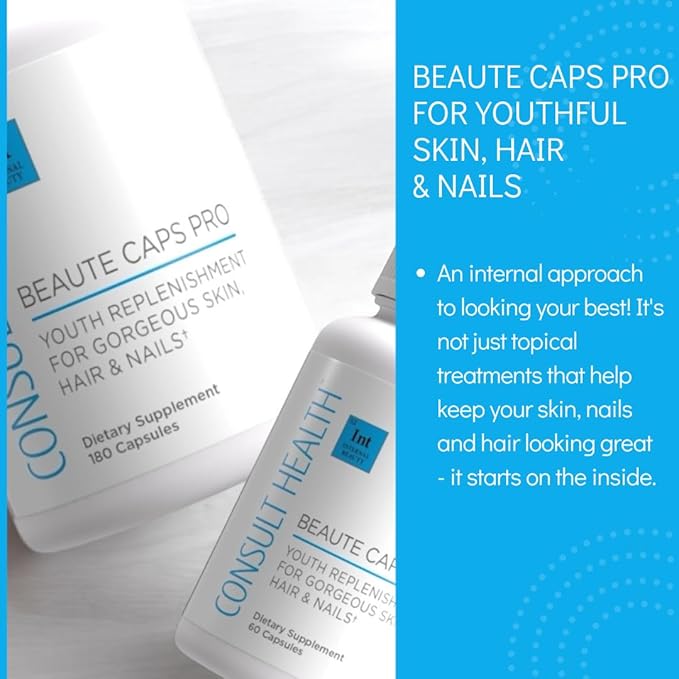 Consult Health Beaute Caps PRO - 10,500mg Biotin, Collagen, MSM, Clinically Tested Supplement Supports Healthy Hair Growth, Skin and Nails, USA Made - 180 Capsules