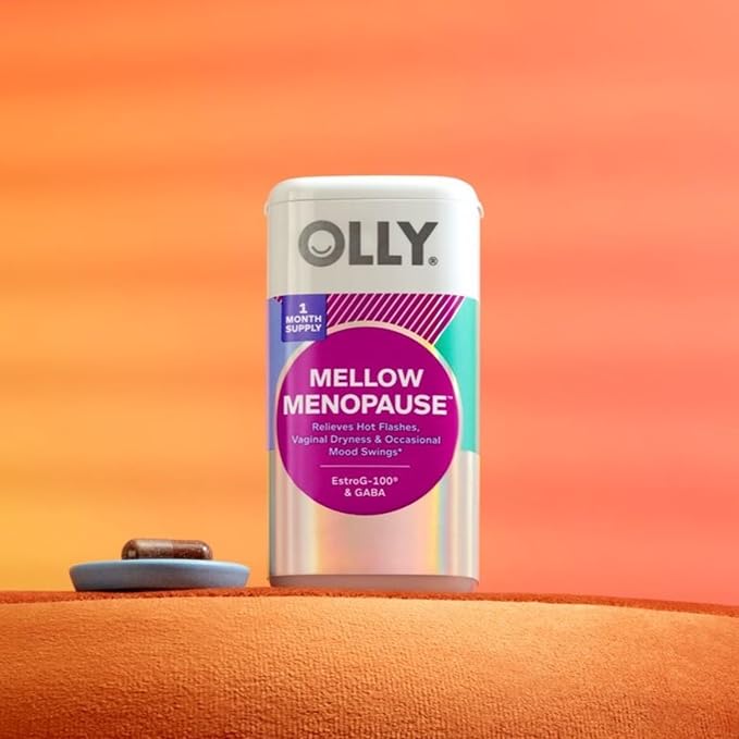 OLLY Mellow Menopause Supplements for Women, Supports Hot Flashes, Vaginal Dryness & Occasional Mood Swings,* Estro-G100®, GABA, Vegan Capsules, 1 Month Supply - 30 Count