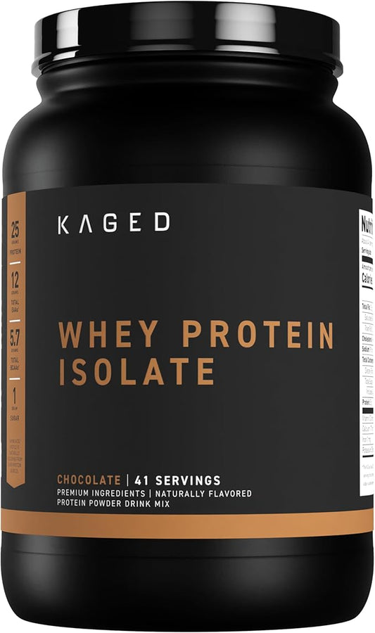 Kaged Whey Protein Isolate Powder, Chocolate, 100% Pure Low Lactose Whey, Post Workout Recovery Drink, Supports Muscle-Building, 25g per Serving, Amazing Taste, Easy Mix for Shakes, 41 Serving