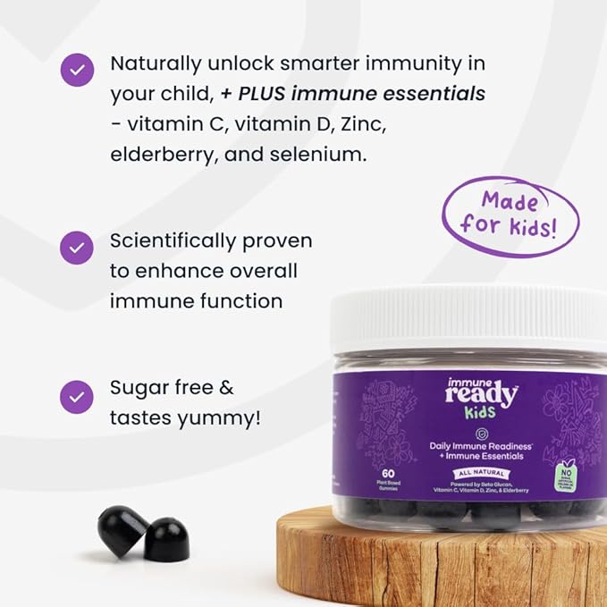 Immune Ready™ Kids Multivitamin Gummies – Mixed Berry Flavor – Sugar-Free Daily Kids Immune Support with Beta Glucan, Elderberry, Vitamin C, D3 & Zinc – Vegan, Non-GMO – 60 Gummies