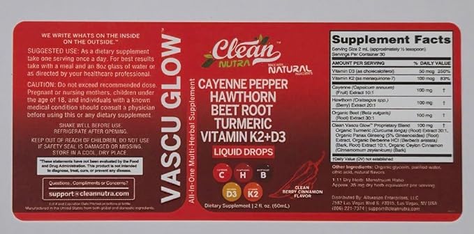 Clean Nutra Cayenne Pepper Drops Supplement Liquid + Hawthorn Berry, Vitamin D3 K2 Beet Root Powder, Ceylon Cinnamon, Turmeric Curcumin, Organic Panax Ginseng, Berberine Extract Organic (5)