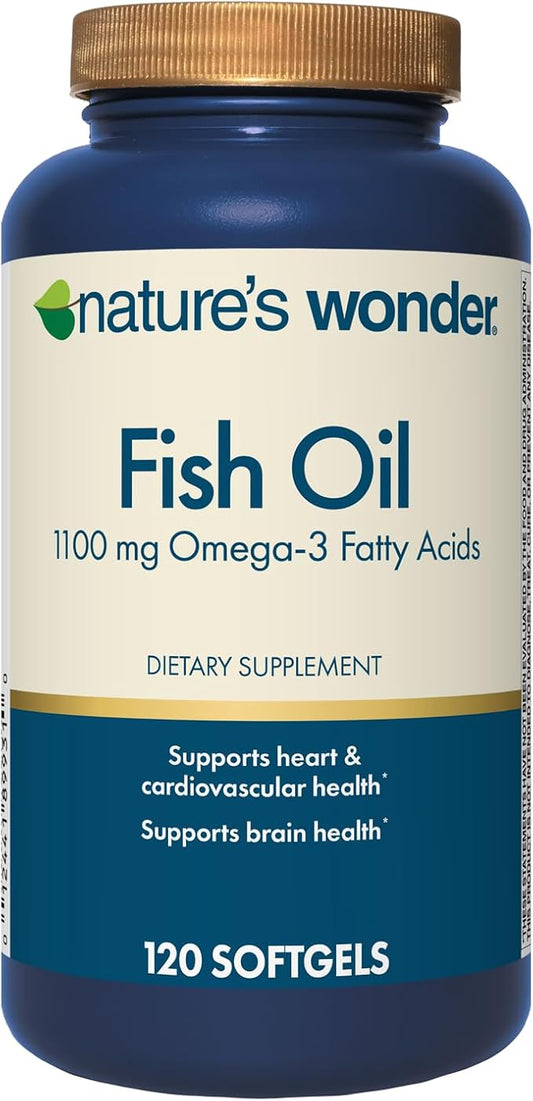 Nature's Wonder Fish Oil 1100 mg Omega-3 Fatty Acids, EPA & DHA for Healthy Joints, Heart, Immune System, 120 Day Supply of Softgels
