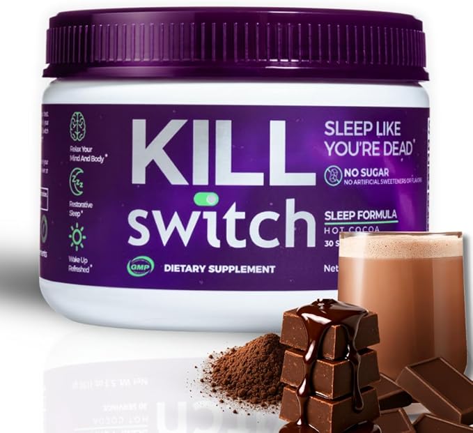 Killswitch Sleep Aid for Adults – Fall Asleep Fast & Wake Refreshed, Sugar-Free Hot Chocolate Supplement - Magnesium, Tart Cherry, L-Theanine & More for Restful Sleep, 30 Servings, Made in USA