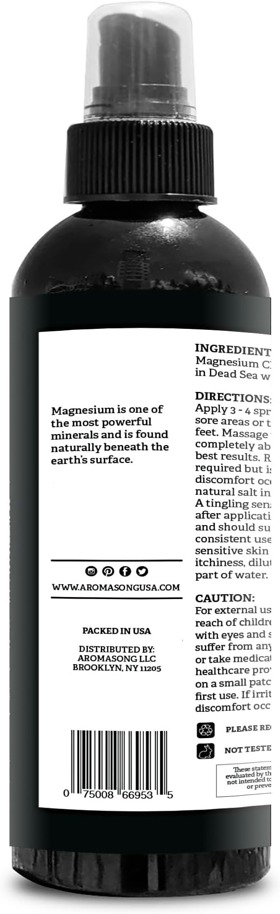Aromasong Extra Strength Magnesium Oil Spray - 8 Oz. 2 Pack (23mg in Each Spritz) Natural and Pure Magnesium Spray - Made in The USA - for Leg Discomfort and Promotes a Calm Sleep