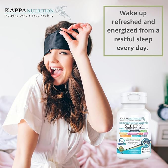 KAPPA NUTRITION Sleep 5, Sleep Aid, 5mg of Melatonin, 60-Day Supply, Non-Habit Forming Vegan Capsules Natural Ingredients for Easier Bedtime, Herbal Supplement, Valerian Root, Chamomile Non-GMO