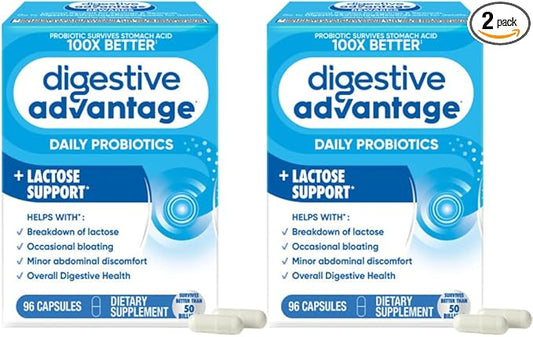 Digestive Advantage Lactose Defense - Breaks Down Lactose to Defend Against Digestive Upset, 96 Capsules (Pack of 2)