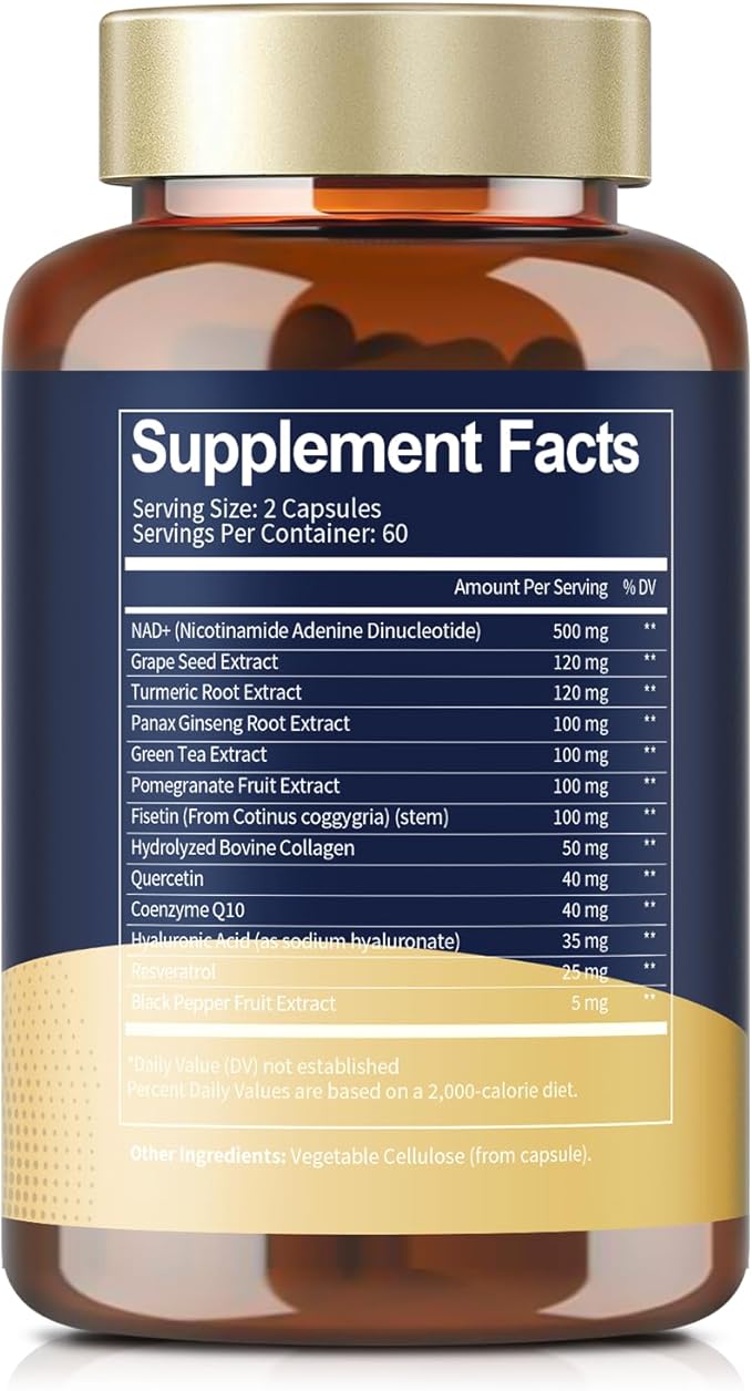 (2 Packs) NAD Supplement for Women Men with nicotinamide riboside resveratrol,Quercetin, Betaine Boost NAD+ Levels NAD Plus Supplement for Anti Aging, Energy, Immune, Focus 120 Capsules