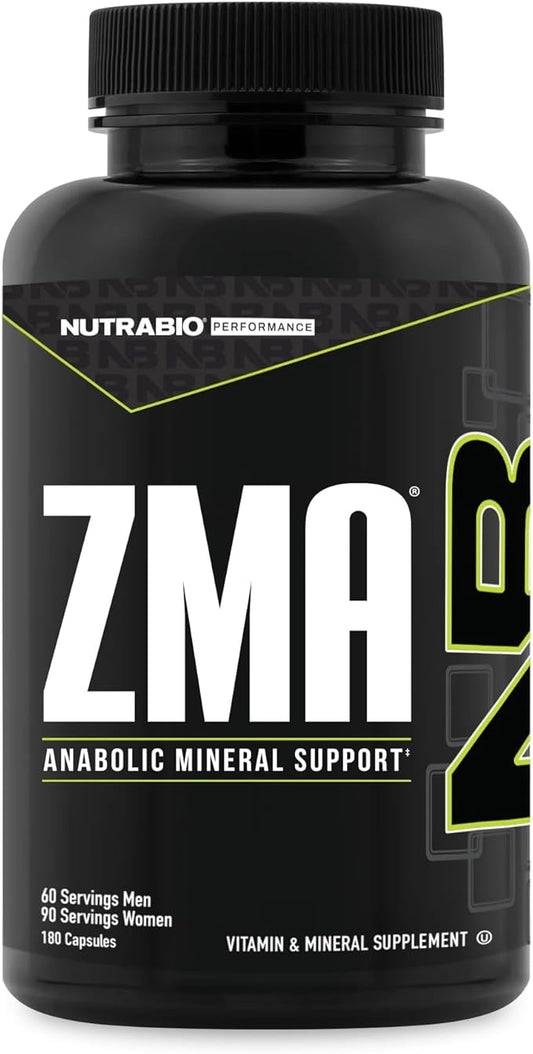 NutraBio ZMA Supplements for Men & Women- Zinc Magnesium Supplements to Support Hormone Levels, Peak Performance, Sleep, Muscle Recovery, Immune Health, 180 Ct.