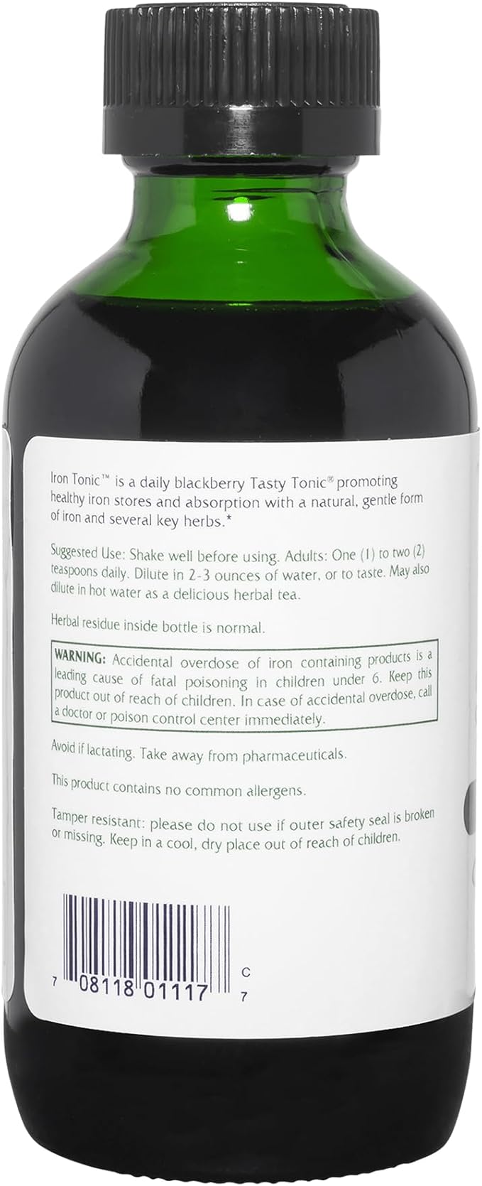 Vitanica Iron Tonic, Liquid Iron Supplement, Red Blood Cell Support, Vegan, 4 Ounce
