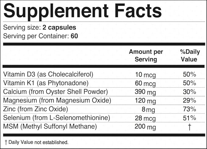 Nano Calcium Supplements for Bone Health 120 Capsules with MSM Made in USA-Calcium Supplements Women, Vitamin D3 with Calcium Supplement for Men, Bone Support, Vitamins for Bones and Joints