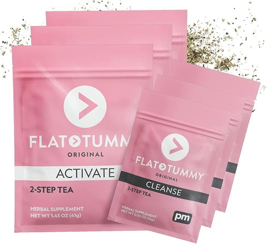 Flat Tummy Tea Detox Tea (4 Week Program) – 2-Step Detox Tea to Boost Energy & Reduce Bloating* - All Natural Detox Cleanse w/Green Tea, Lemon Balm, Dandelion, Fennel, & More - Digestion support (3 Pack)