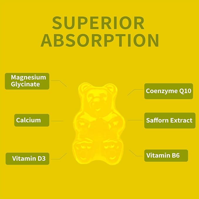 Magnesium Glycinate Gummies 500mg, Chewable Magnesium Supplement with Vitamin D3, B6, CoQ10, for Relaxation, Sleep & Mood Support, Calm Magnesium Gummies - 60 Pineapple Gummies