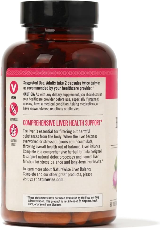 NatureWise Liver Balance Detox Supplement - Triple Repair Formula with Milk Thistle, Dandelion, Turmeric, Artichoke, Reishi Mushroom & Kudzu, Vegan - 60 Capsules[30-Day Supply]