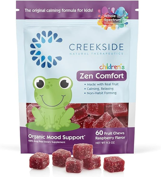 Zen Comfort for Kids, Organic Relaxation Support with 5-HTP, L-Theanine, Passionflower, Pediatrician Formulated, Vegan Gummies, Raspberry Flavor, 60 Real Fruit Chews