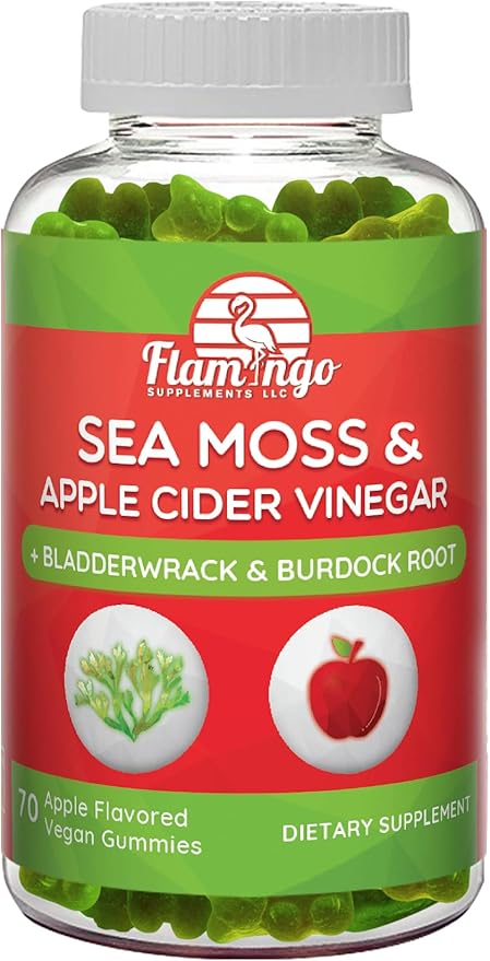 Sea Moss Gummies with Apple Cider Vinegar, Bladderwrack, and Burdock Root Organic- Sea Moss Gummies for Adults and Kids- Vegan, Organic, Irish Seamoss and ACV – 70 Ct