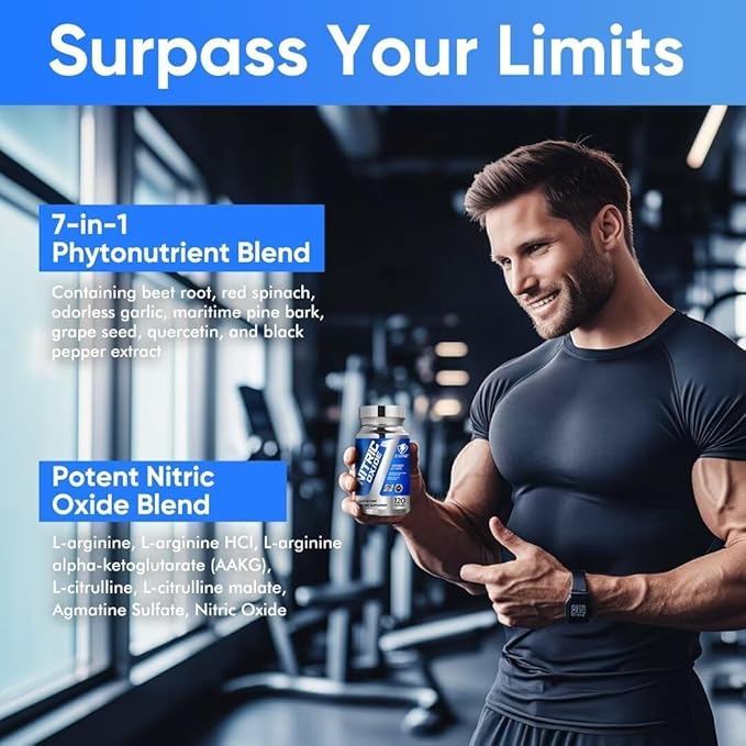 EAONE Nitric Oxide Booster 2255mg, 120 Capsules Supplement- Gluten Free and Non-GMO Nitric Oxide Supplement for Men, Maximize Gym Gains-L Arginine-L Citrulline-Beet Root-Grape Seed Extract