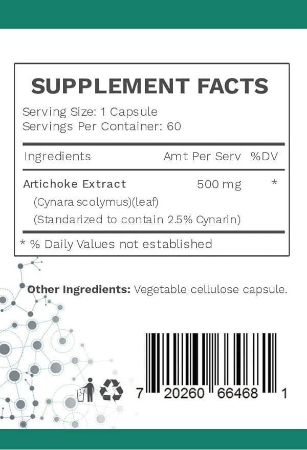 Artichoke Extract Capsules from Artichoke Leaf with Over 7mg of Cynarin A Great Source for Glucuronic Acid Content to Support Optimal Digestive Health and Estrogen Metabolism - Package May Vary